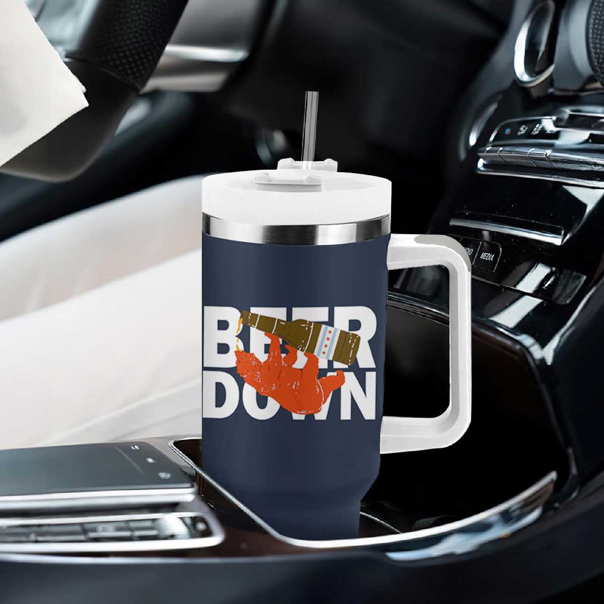 Funny Drinking Bear Beer Down Tumbler With Handle Tailgate Gift for Football Fans TS02 Print Your Wear