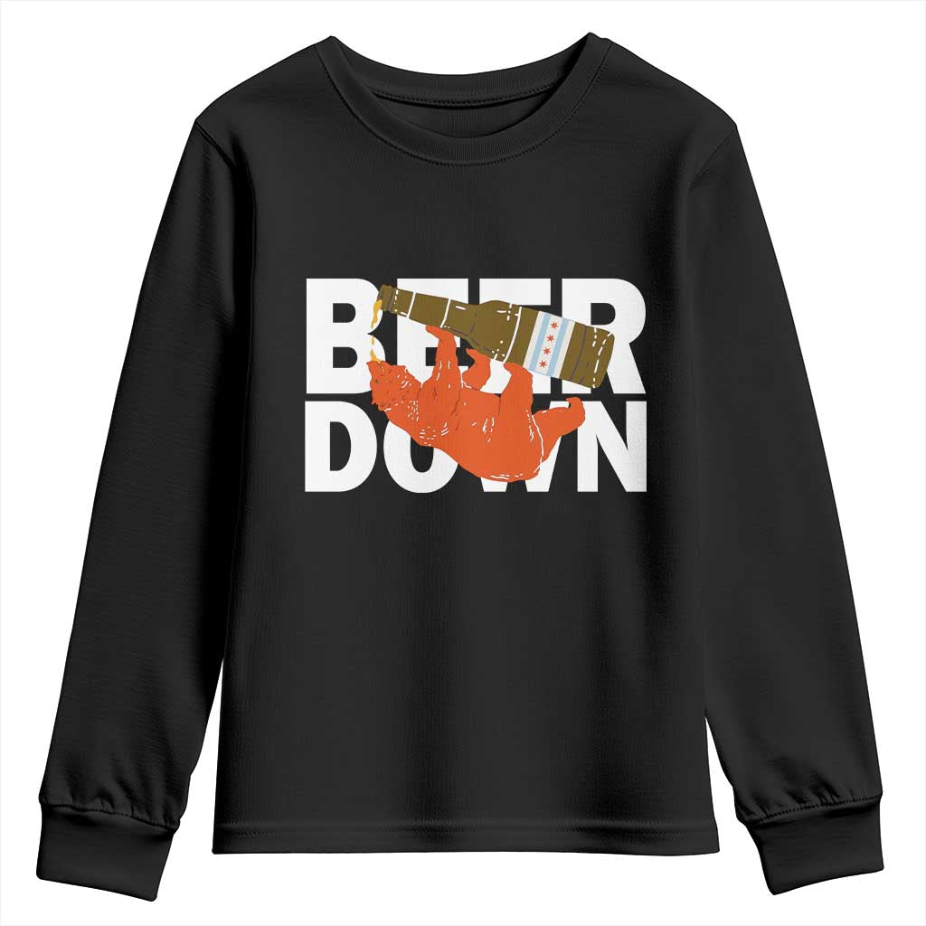 Funny Drinking Bear Beer Down Youth Sweatshirt Tailgate Gift for Football Fans TS02 Black Print Your Wear