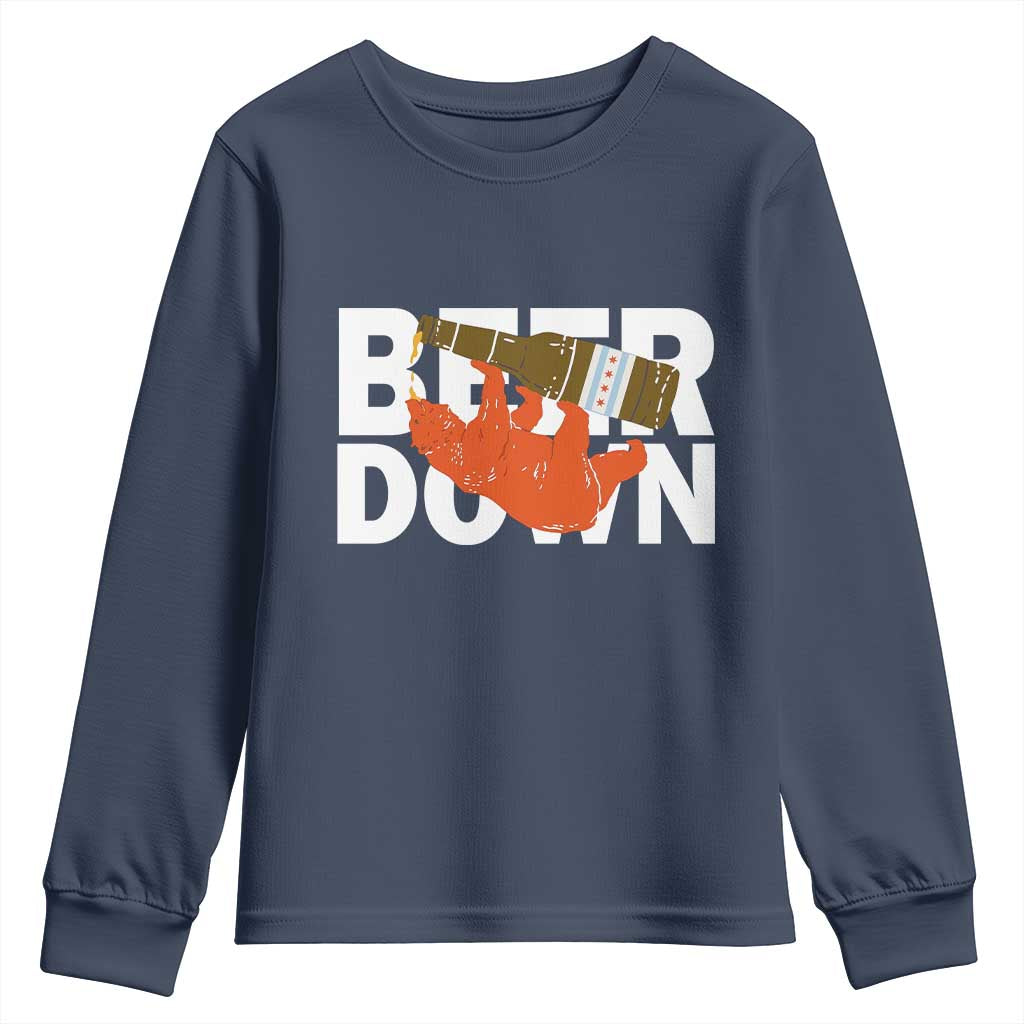 Funny Drinking Bear Beer Down Youth Sweatshirt Tailgate Gift for Football Fans TS02 Navy Print Your Wear