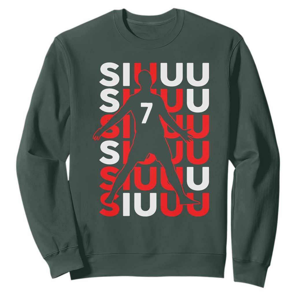 Siuuuu Celebration Number 7 Seven Soccer Fans Sweatshirt TS02 Dark Forest Green Print Your Wear