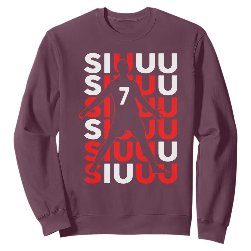 Siuuuu Celebration Number 7 Seven Soccer Fans Sweatshirt TS02 Maroon Print Your Wear