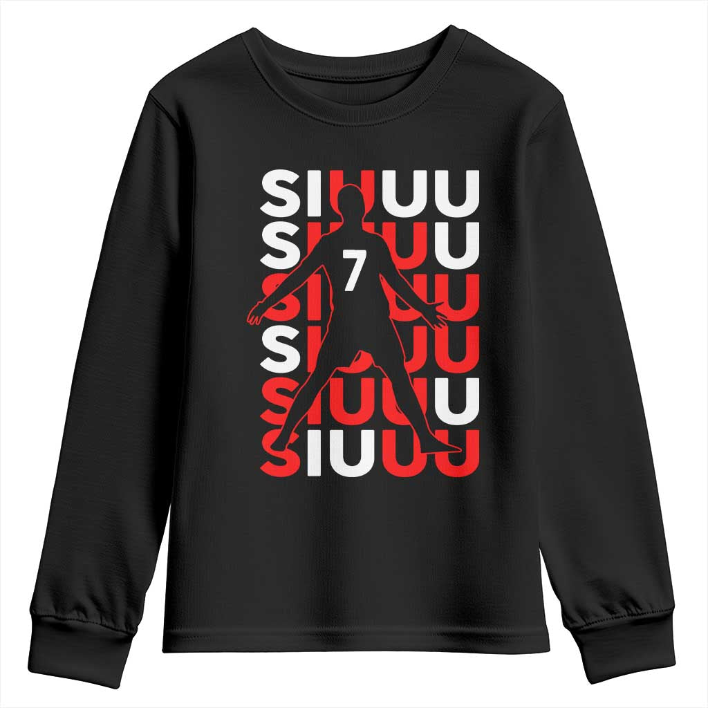 Siuuuu Celebration Number 7 Seven Soccer Fans Youth Sweatshirt TS02 Black Print Your Wear
