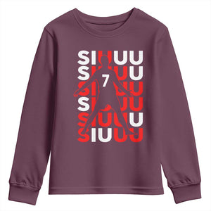 Siuuuu Celebration Number 7 Seven Soccer Fans Youth Sweatshirt TS02 Maroon Print Your Wear