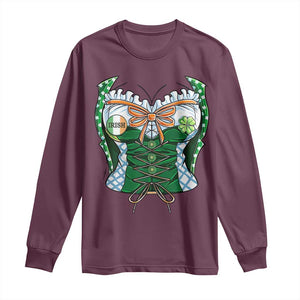 Funny St Patricks Day Long Sleeve Shirt Women Leprechaun Costume TS02 Maroon Print Your Wear