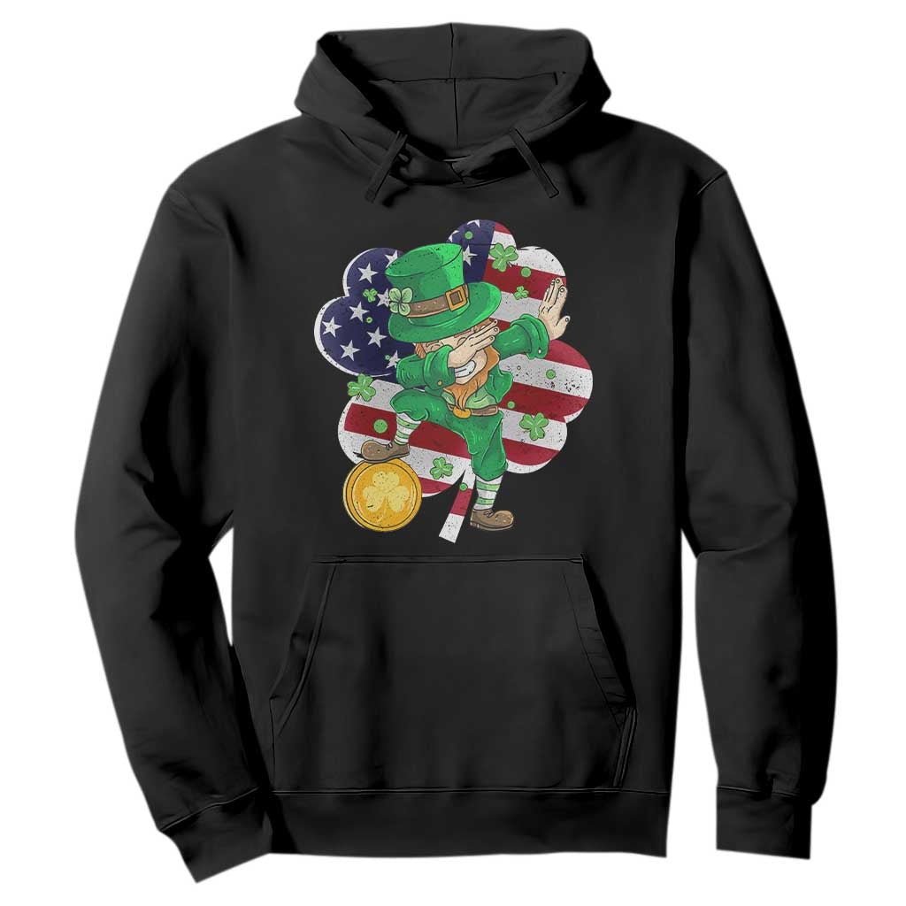 Cute St. Patricks Day Hoodie Dabbing Leperchaun American Flag Shamrock TS02 Black Printyourwear