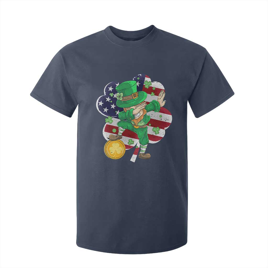 Cute St Patricks Day T Shirt For Kid Dabbing Leperchaun American Flag Shamrock TS02 Navy Print Your Wear