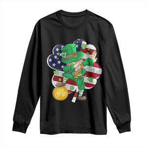 Cute St Patricks Day Long Sleeve Shirt Dabbing Leperchaun American Flag Shamrock TS02 Black Print Your Wear