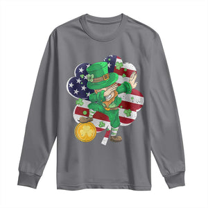 Cute St Patricks Day Long Sleeve Shirt Dabbing Leperchaun American Flag Shamrock TS02 Charcoal Print Your Wear