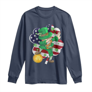 Cute St Patricks Day Long Sleeve Shirt Dabbing Leperchaun American Flag Shamrock TS02 Navy Print Your Wear