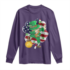 Cute St Patricks Day Long Sleeve Shirt Dabbing Leperchaun American Flag Shamrock TS02 Purple Print Your Wear