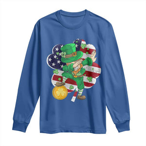 Cute St Patricks Day Long Sleeve Shirt Dabbing Leperchaun American Flag Shamrock TS02 Royal Blue Print Your Wear