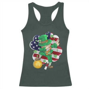 Cute St Patricks Day Racerback Tank Top Dabbing Leperchaun American Flag Shamrock TS02 Dark Forest Green Print Your Wear