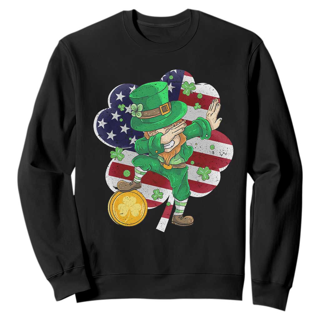 Cute St. Patricks Day Sweatshirt Dabbing Leperchaun American Flag Shamrock TS02 Black Printyourwear