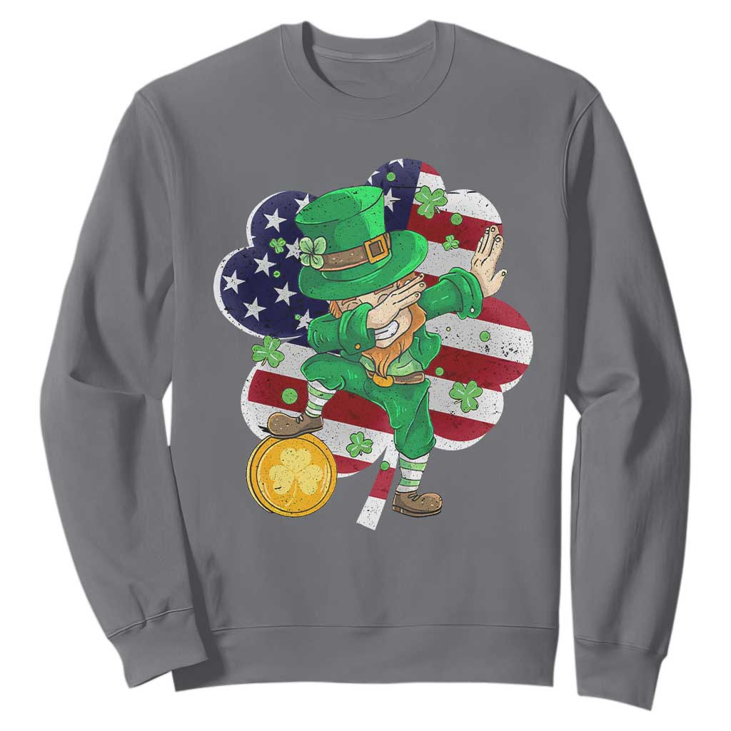 Cute St. Patricks Day Sweatshirt Dabbing Leperchaun American Flag Shamrock TS02 Charcoal Printyourwear