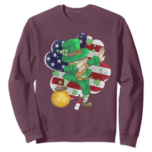 Cute St. Patricks Day Sweatshirt Dabbing Leperchaun American Flag Shamrock TS02 Maroon Printyourwear