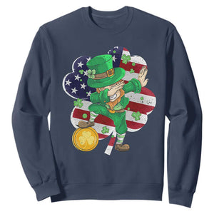 Cute St. Patricks Day Sweatshirt Dabbing Leperchaun American Flag Shamrock TS02 Navy Printyourwear
