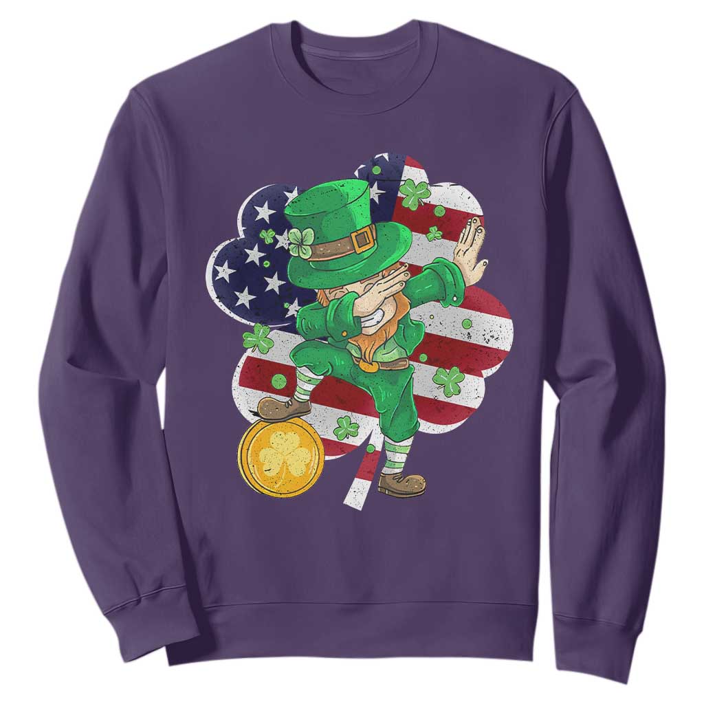 Cute St. Patricks Day Sweatshirt Dabbing Leperchaun American Flag Shamrock TS02 Purple Printyourwear