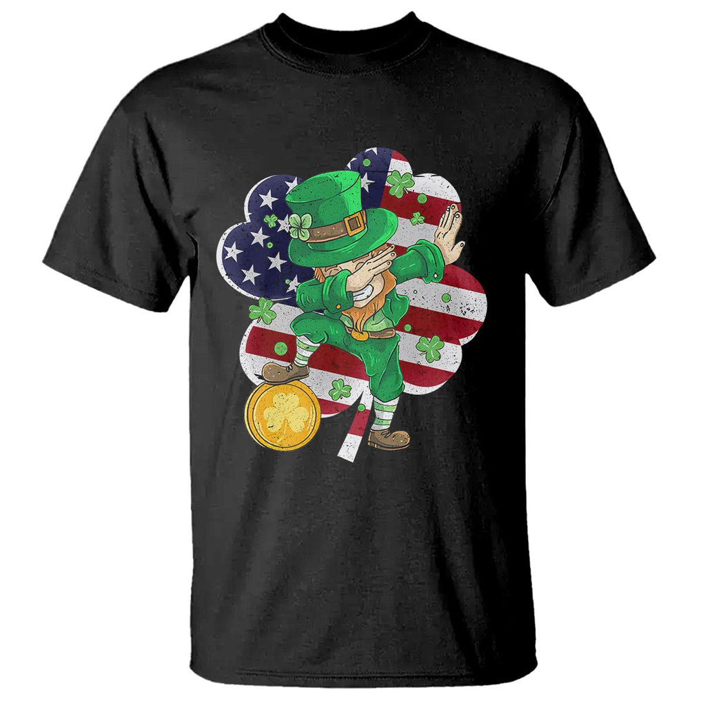 Cute St. Patricks Day T Shirt Dabbing Leperchaun American Flag Shamrock TS02 Black Printyourwear