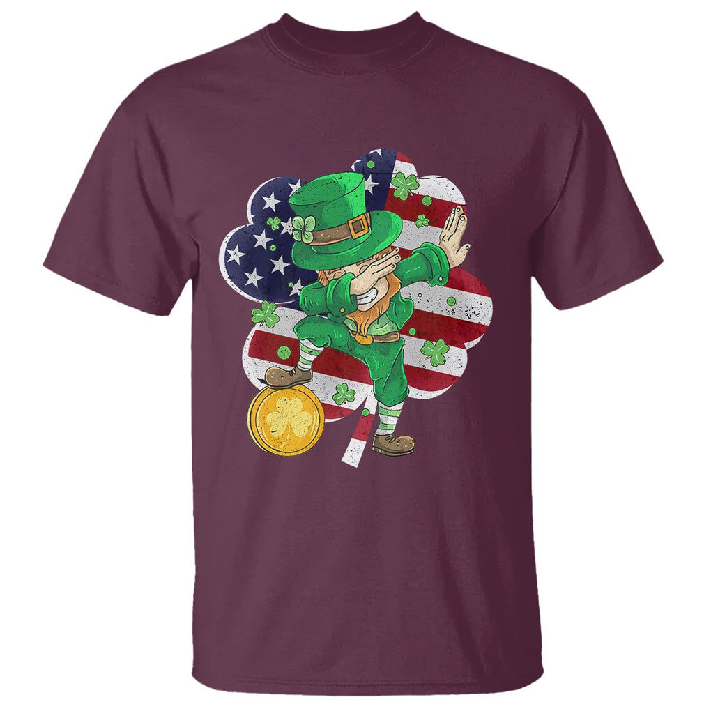Cute St. Patricks Day T Shirt Dabbing Leperchaun American Flag Shamrock TS02 Maroon Printyourwear