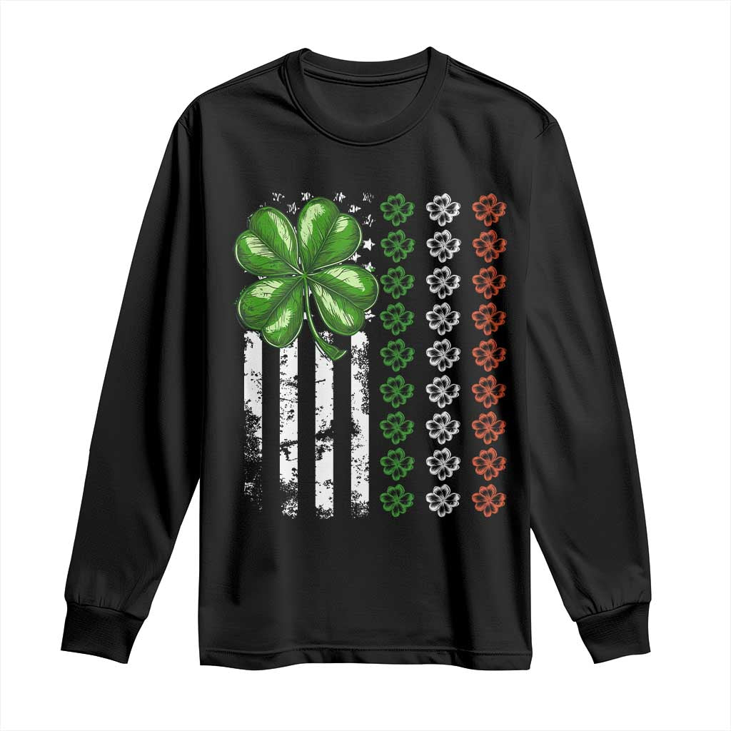 Funny St Patricks Day Long Sleeve Shirt Shamrock American Flag TS02 Black Print Your Wear