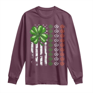 Funny St Patricks Day Long Sleeve Shirt Shamrock American Flag TS02 Maroon Print Your Wear