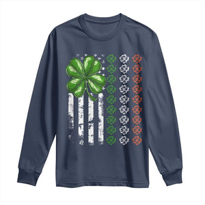 Funny St Patricks Day Long Sleeve Shirt Shamrock American Flag TS02 Navy Print Your Wear