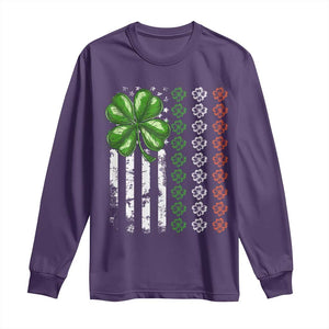 Funny St Patricks Day Long Sleeve Shirt Shamrock American Flag TS02 Purple Print Your Wear