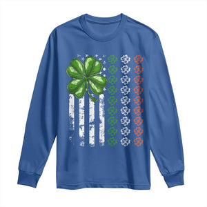 Funny St Patricks Day Long Sleeve Shirt Shamrock American Flag TS02 Royal Blue Print Your Wear