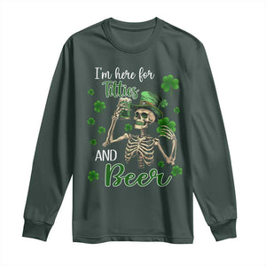 Funny St Patricks Day Drinking Long Sleeve Shirt I'm Here For Titties And Beer TS02 Dark Forest Green Print Your Wear