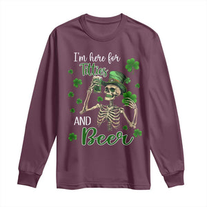 Funny St Patricks Day Drinking Long Sleeve Shirt I'm Here For Titties And Beer TS02 Maroon Print Your Wear