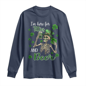 Funny St Patricks Day Drinking Long Sleeve Shirt I'm Here For Titties And Beer TS02 Navy Print Your Wear