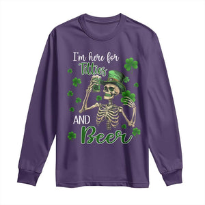 Funny St Patricks Day Drinking Long Sleeve Shirt I'm Here For Titties And Beer TS02 Purple Print Your Wear