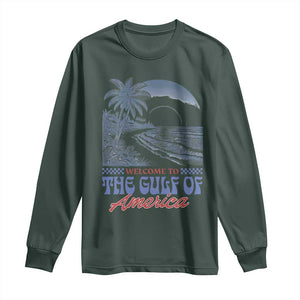 Welcome To America's Gulf Long Sleeve Shirt Retro Vintage Beach TS02 Dark Forest Green Print Your Wear