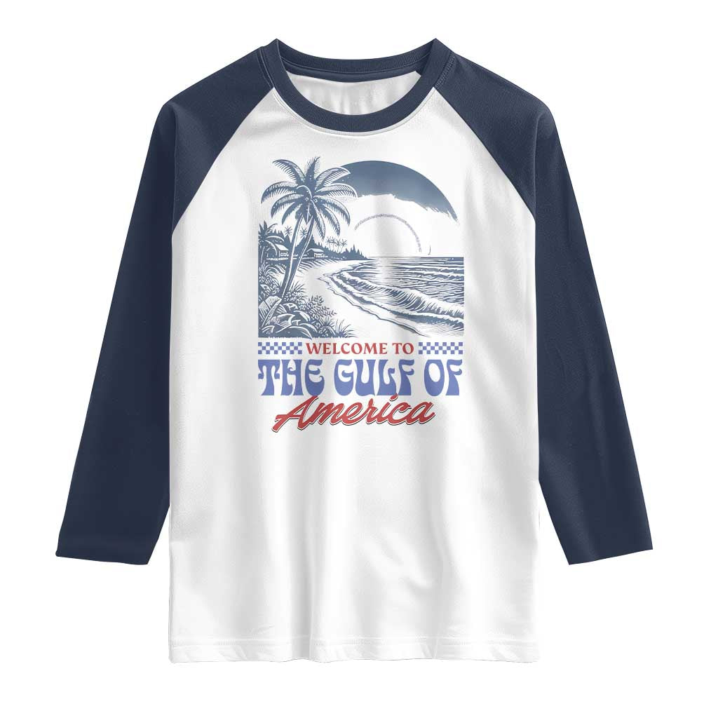 Welcome To America's Gulf Raglan Shirt Retro Vintage Beach TS02 White Navy Print Your Wear