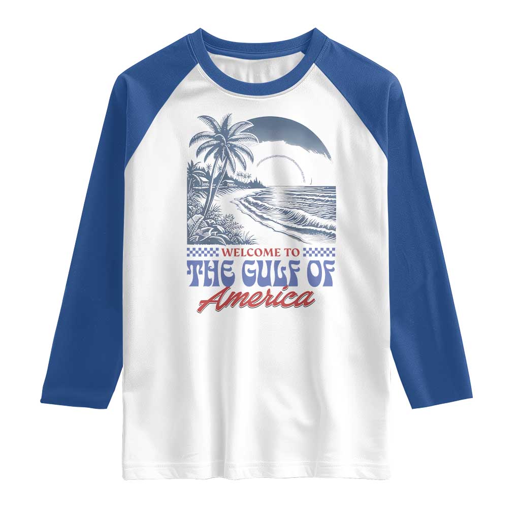 Welcome To America's Gulf Raglan Shirt Retro Vintage Beach TS02 White Royal Print Your Wear