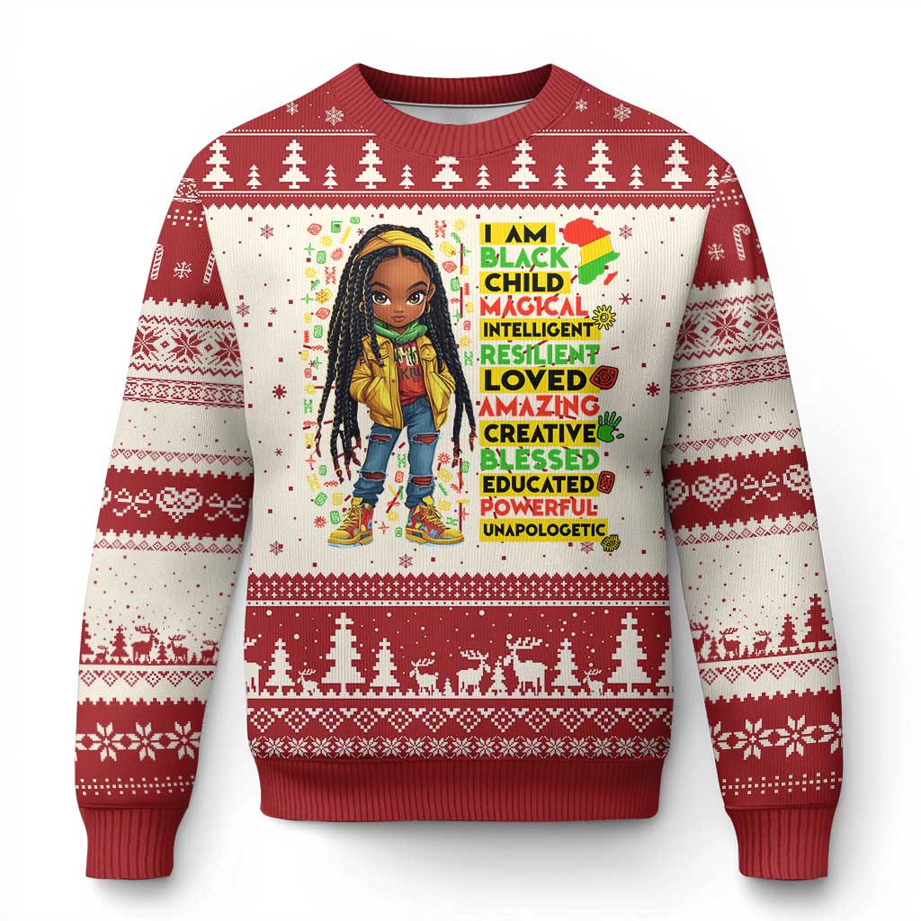 I Am Black Child Knit Sweatshirt Locd Girl African American Pride Black History Month TS02 Red Print Your Wear