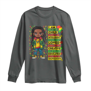 I Am Black Child Long Sleeve Shirt Locd Boy African American Pride Black History Month TS02 Dark Heather Print Your Wear