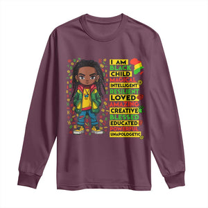 I Am Black Child Long Sleeve Shirt Locd Boy African American Pride Black History Month TS02 Maroon Print Your Wear