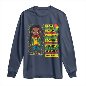 I Am Black Child Long Sleeve Shirt Locd Boy African American Pride Black History Month TS02 Navy Print Your Wear