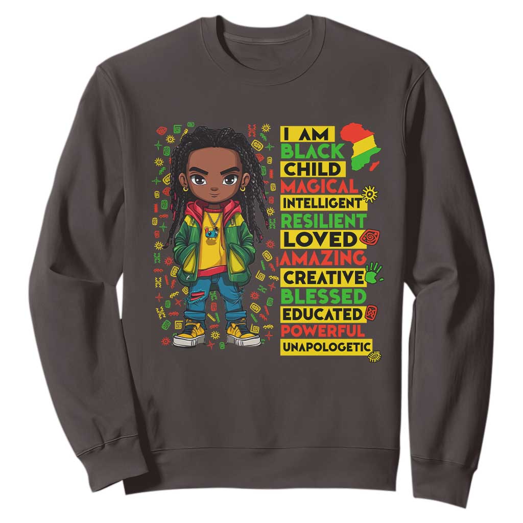 I Am Black Child Sweatshirt Locd Boy African American Pride Black History Month TS02 Dark Chocolate Print Your Wear