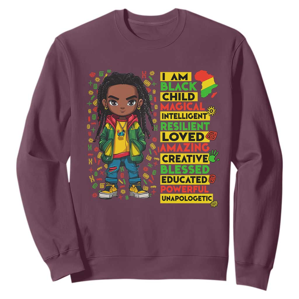 I Am Black Child Sweatshirt Locd Boy African American Pride Black History Month TS02 Maroon Print Your Wear