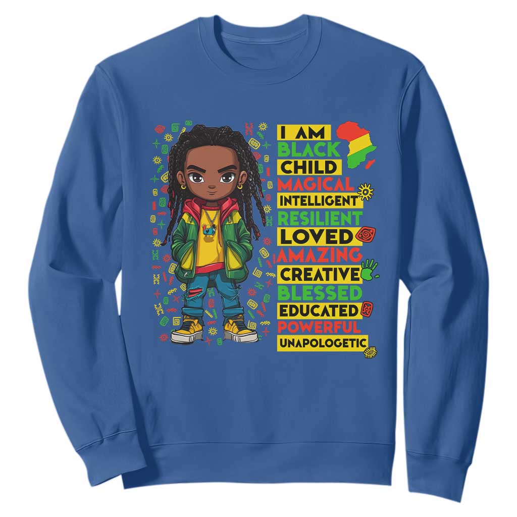 I Am Black Child Sweatshirt Locd Boy African American Pride Black History Month TS02 Royal Blue Print Your Wear