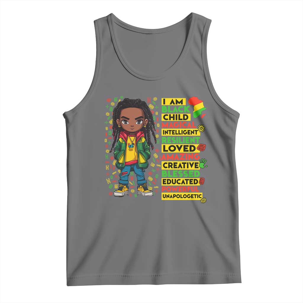 I Am Black Child Tank Top Locd Boy African American Pride Black History Month TS02 Black Heather Print Your Wear