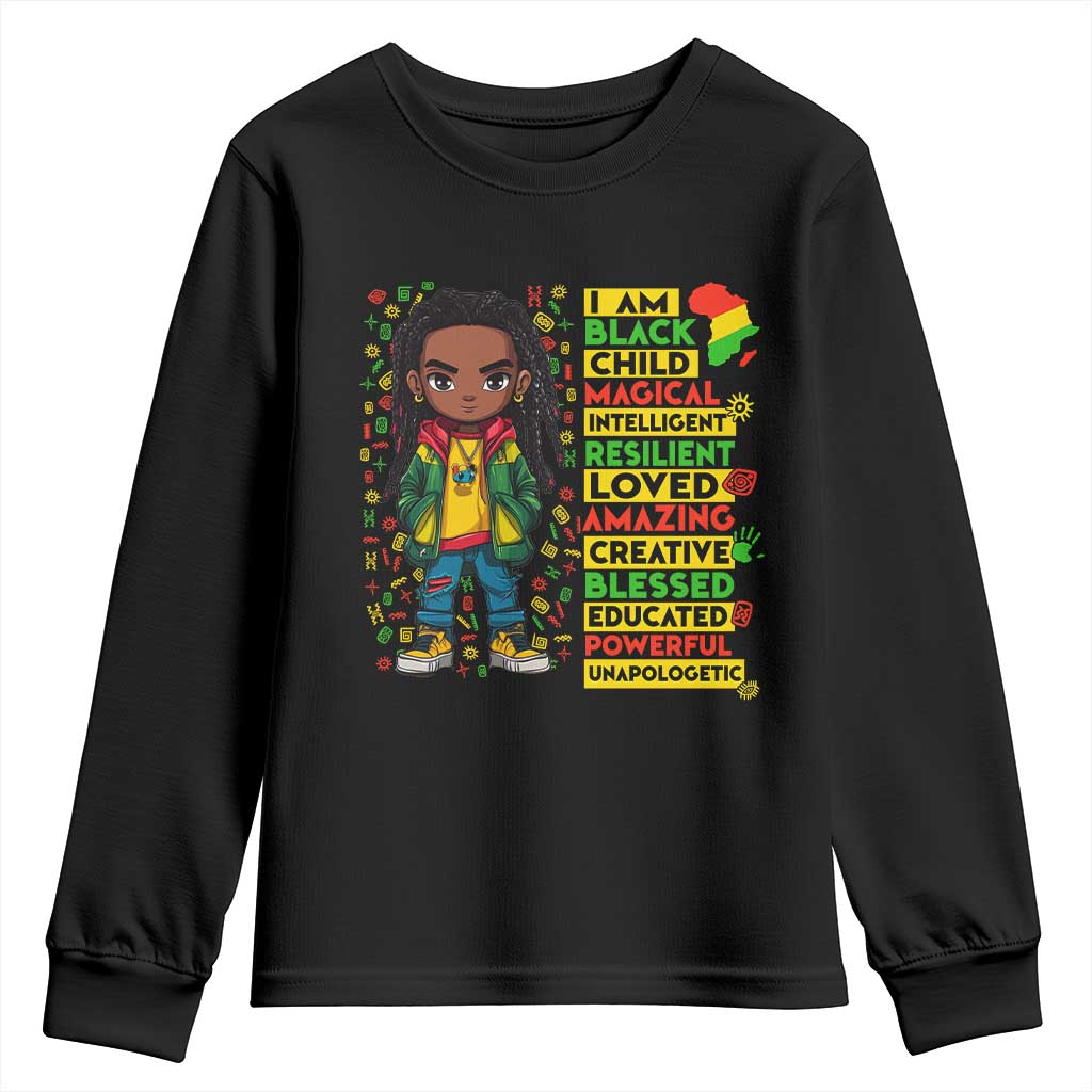 I Am Black Child Youth Sweatshirt Locd Boy African American Pride Black History Month TS02 Black Print Your Wear