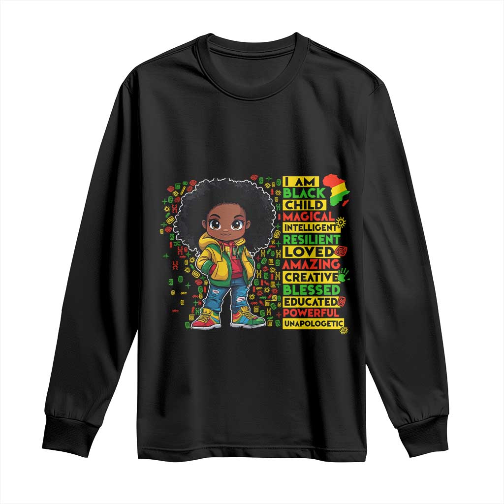 I Am Black Child Long Sleeve Shirt Afro Girl African American Pride Black History Month TS02 Black Print Your Wear