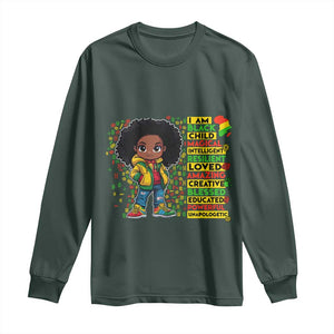 I Am Black Child Long Sleeve Shirt Afro Girl African American Pride Black History Month TS02 Dark Forest Green Print Your Wear