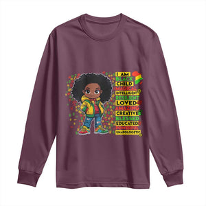 I Am Black Child Long Sleeve Shirt Afro Girl African American Pride Black History Month TS02 Maroon Print Your Wear