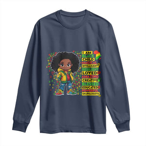 I Am Black Child Long Sleeve Shirt Afro Girl African American Pride Black History Month TS02 Navy Print Your Wear