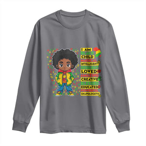 I Am Black Child Long Sleeve Shirt Afro Boy African American Pride Black History Month TS02 Charcoal Print Your Wear