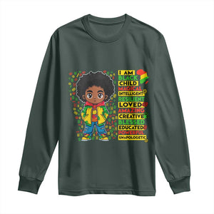 I Am Black Child Long Sleeve Shirt Afro Boy African American Pride Black History Month TS02 Dark Forest Green Print Your Wear